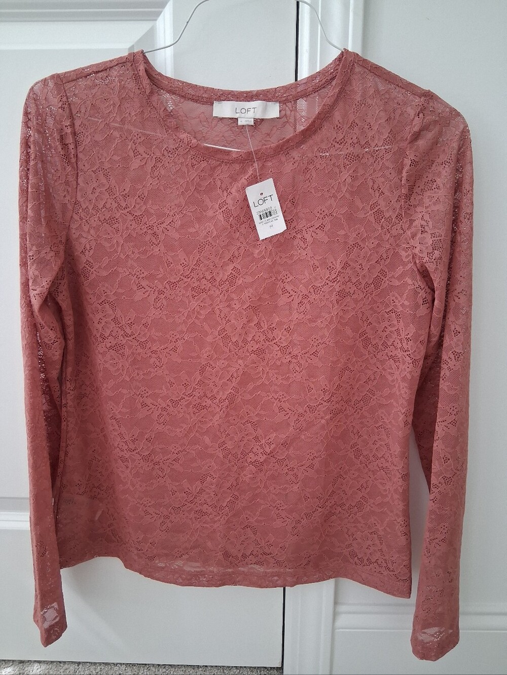 New LOFT Women's Pink Lace Long Sleeve Crewneck Blouse Top